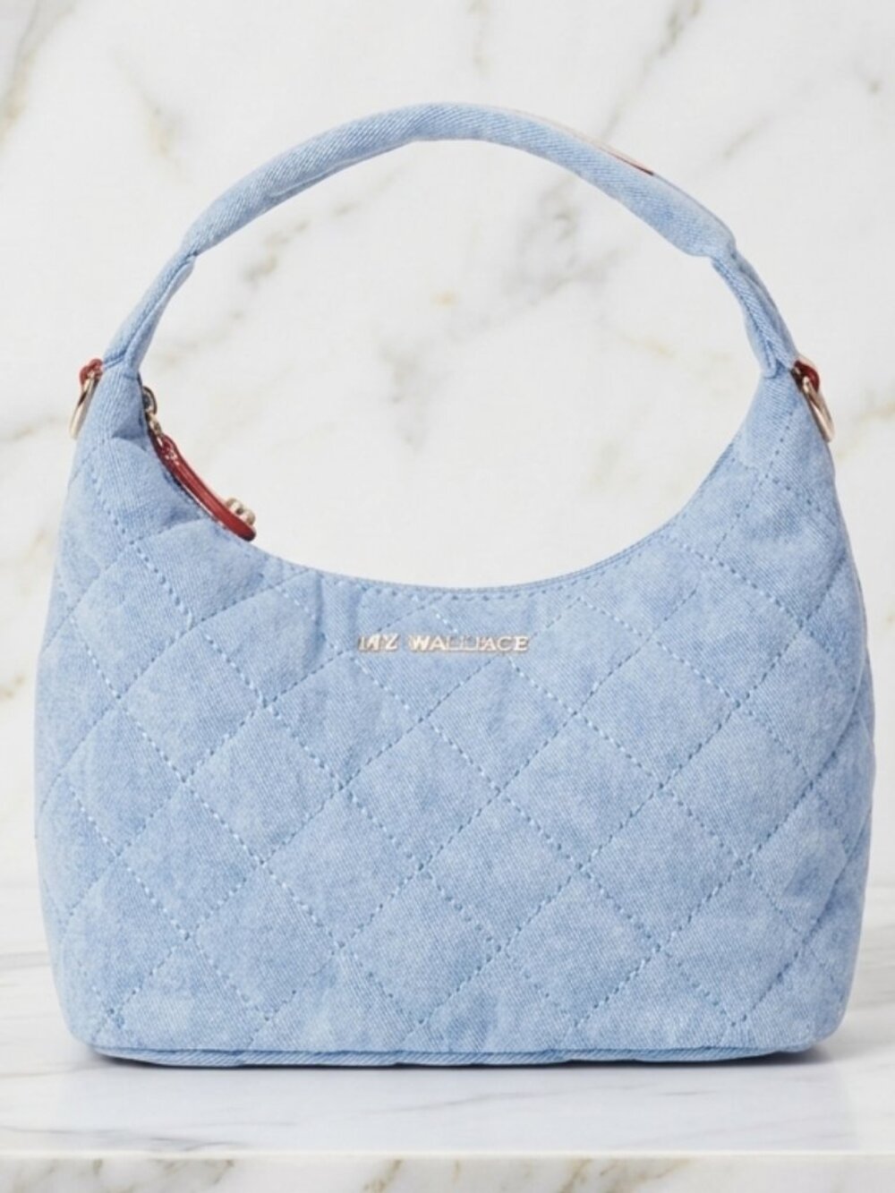 NWT MZ Wallace Mini Metro Hobo Crossbody Bag in Light Denim Blue Quilted